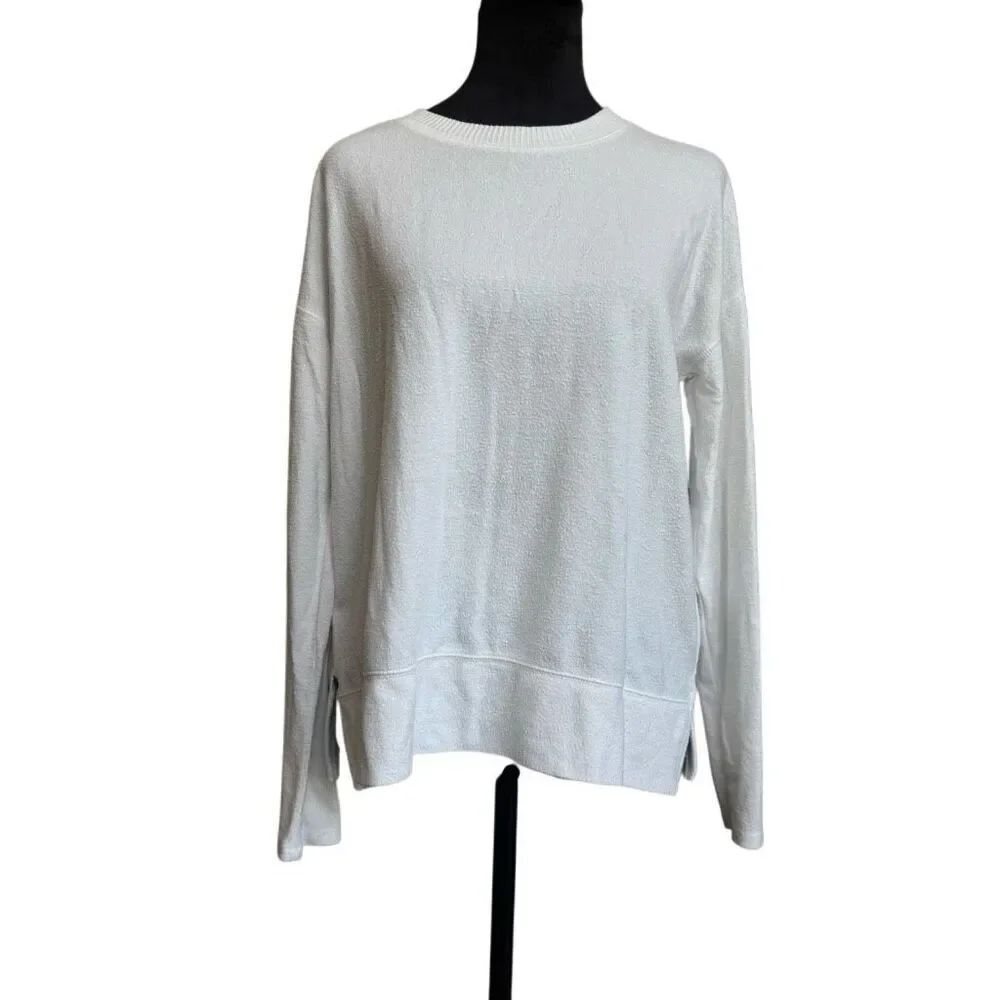 Lucky Brand White Lightweight Knit Sweater Small Side Slits Soft Crewneck